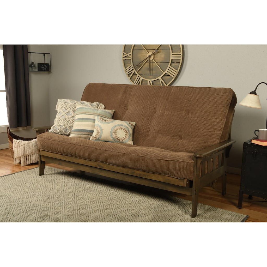 Somette Tucson Queen-size Futon Set in Rustic Walnut Finish with Marmont Mattress