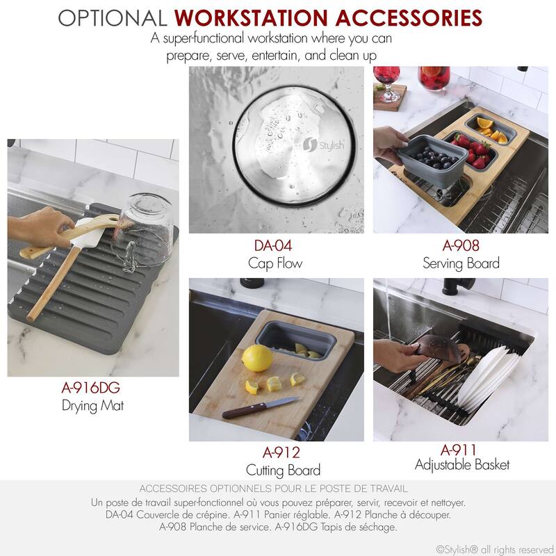 Dual-Mount Stainless Steel Workstation Kitchen Sink built in Accessories