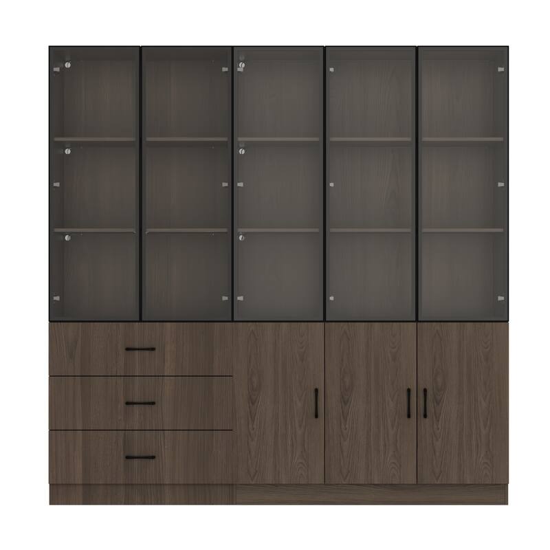 LED-Lit Wood Grain Cabinet - Configurable Storage for Home or Office