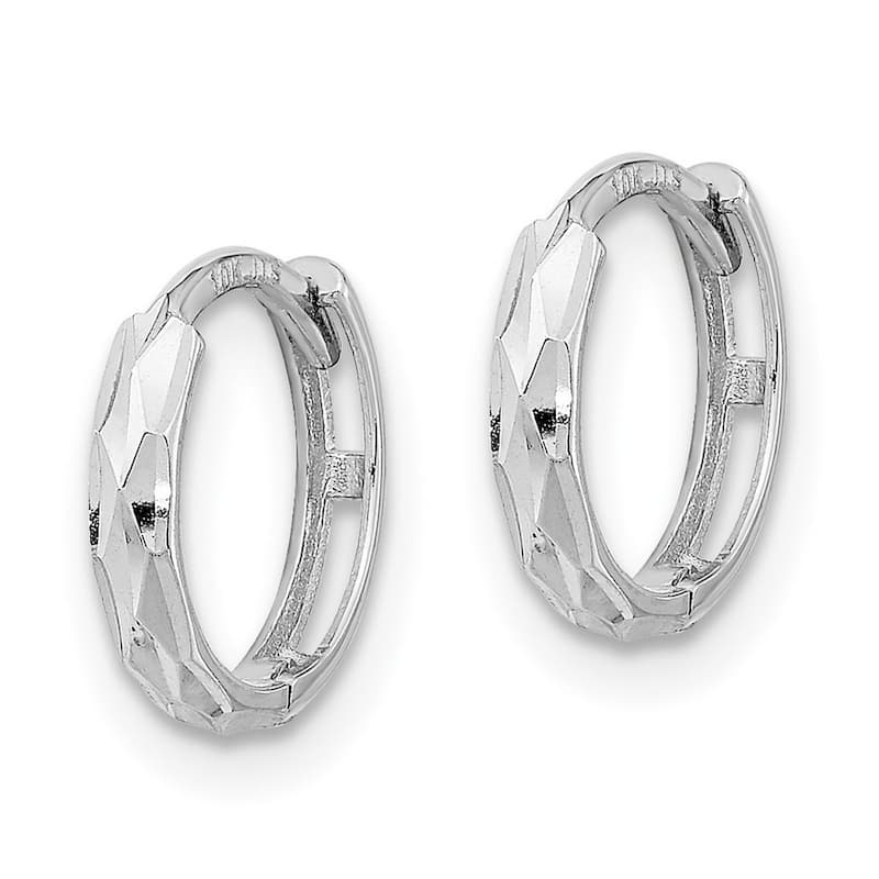 Curata 14k White Gold Girls Hinged Sparkle Cut 10x1.96mm Huggies Hoop Earrings