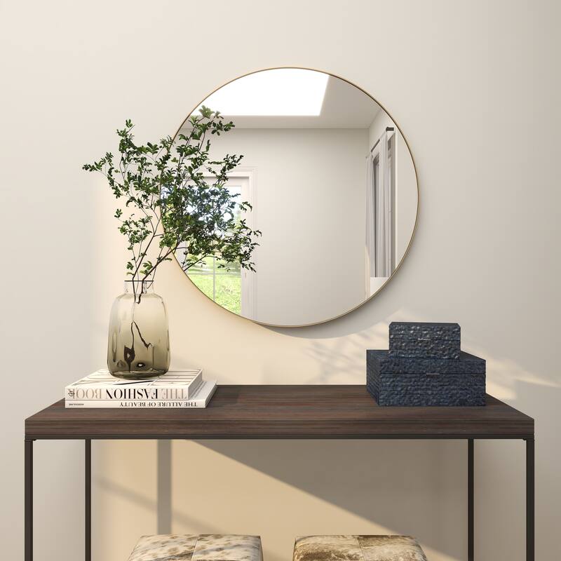 Wooden Wall Mirror with Thin Frame - Gold - Roche River Decor