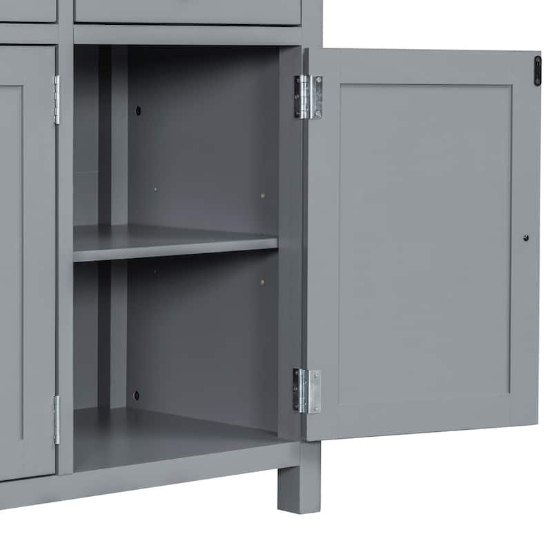 75" Farmhouse Kitchen Pantry Cabinet with Door Shelves, Large Freestanding Cupboard with Pull-Out Trays