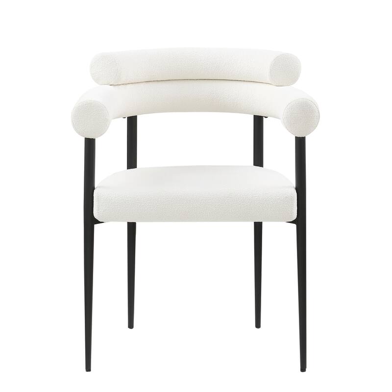 Dining Chairs Set of 2, Kitchen Dining Room Chairs, Round Boucle Backrest Sherpa Dining Chair with Brushed Bronze Metal Legs