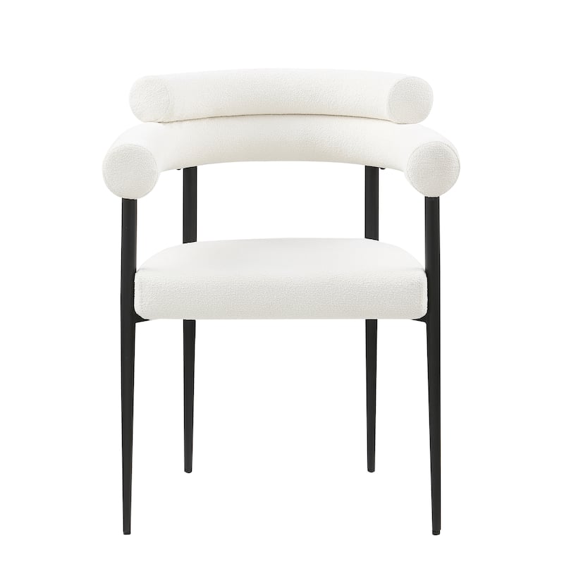 Dining Chairs Set of 2,Dining Chairs, Kitchen Dining Room Chairs,Round Boucle Backrest Sherpa Dining Chair with Black Metal Legs