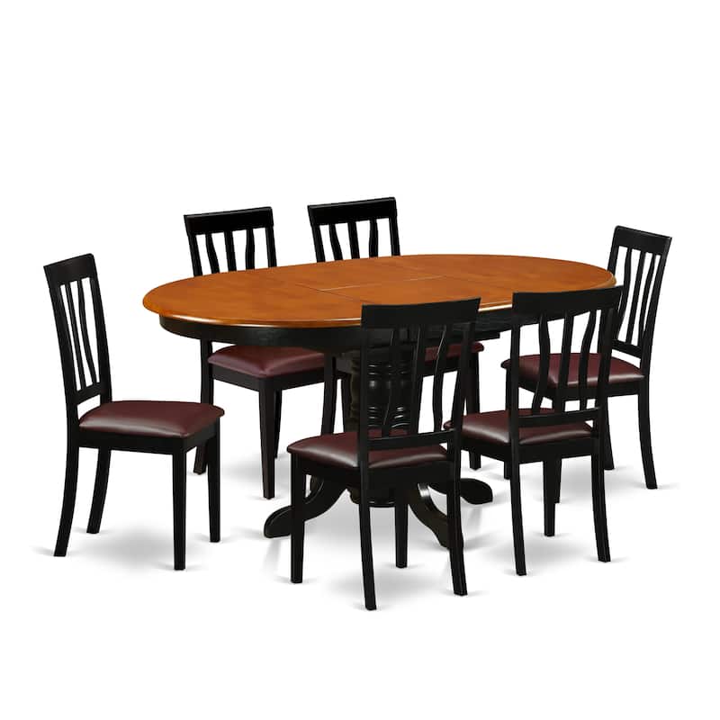 East West Furniture 7 Piece Dining Table Set Consist of an Oval Kitchen Table and 6 Dining Chairs, Black & Cherry (Seat Options)