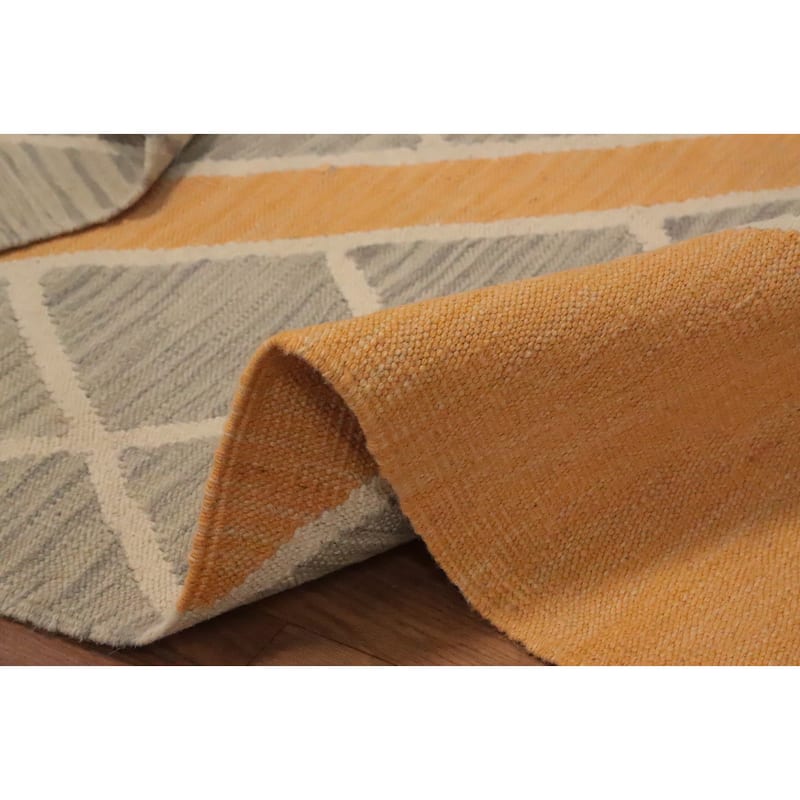 Hand Woven Oriental 100% Wool Carpet Southwestern Modern Greys & Charcoal Kilim Area Rug - 6' 6'' X 5' 1''