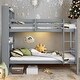 preview thumbnail 8 of 11, Elegance Twin over Twin Wood Bunk Bed with Shelves Headboard and Ladder, Convertible to 2 Beds Grey