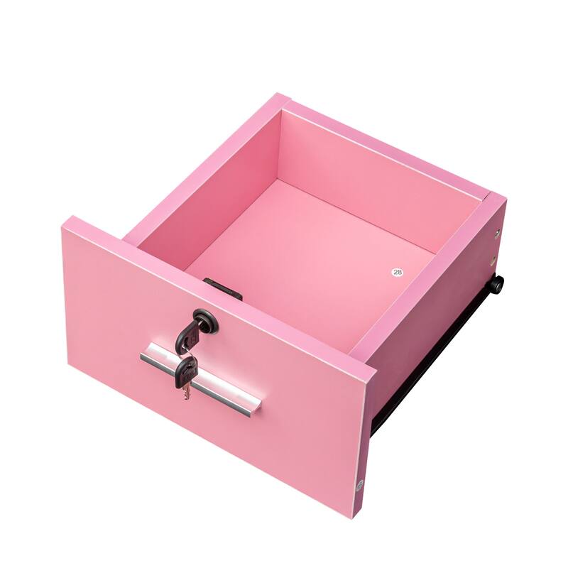 Salon Vanity with Mirror, Barber Beauty Spa Styling Station with Storage, Pink