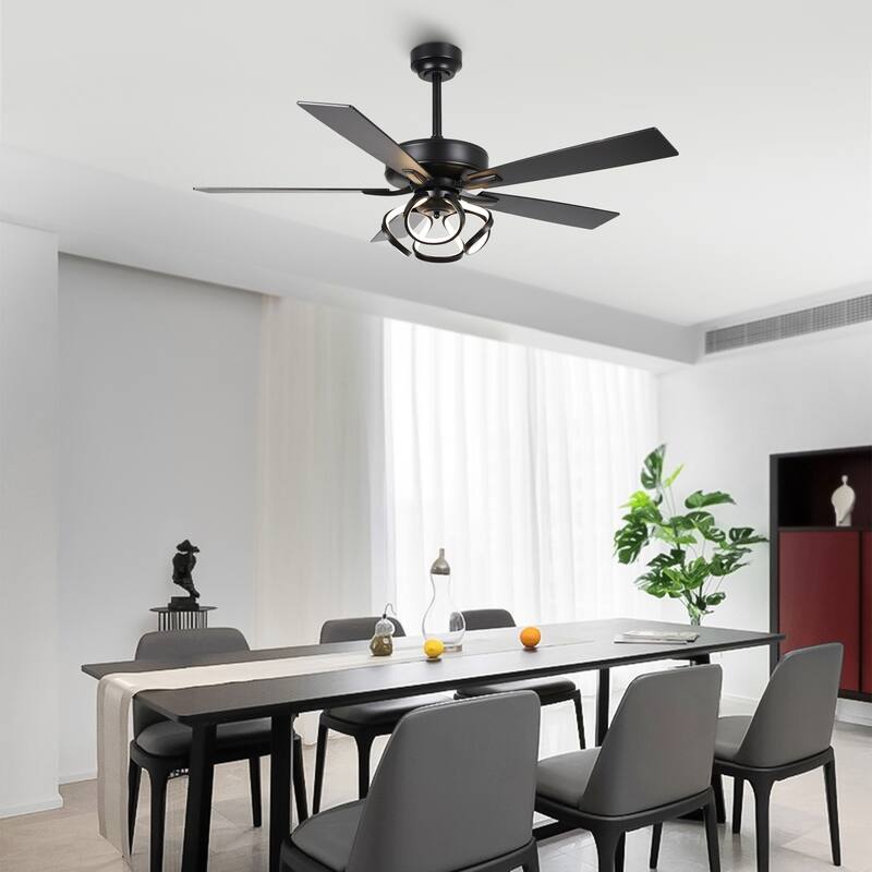 52" Contemporary Black Dimmable LED Ceiling Fan with Light and Remote