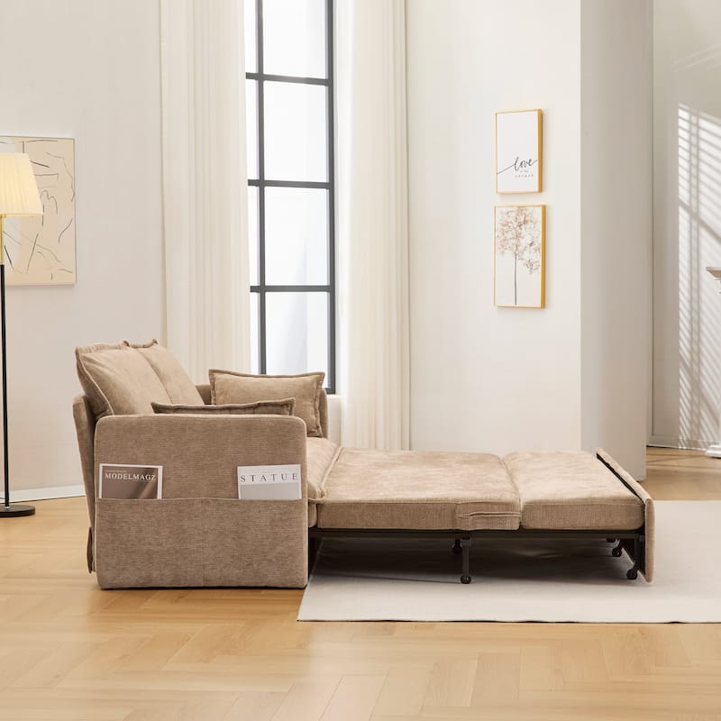 59.5" Upholstered Sofa Bed, Convertible Sleeper Sofa, Pull out Couch with Charging Station & Side Pockets, Loveseat Chair