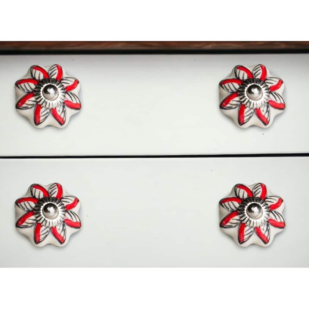 HomeRoots Set of Twelve Yellow And Black Floral Ceramic Drawer Pull Knobs - 1.5" x 1.5" x 1.5"