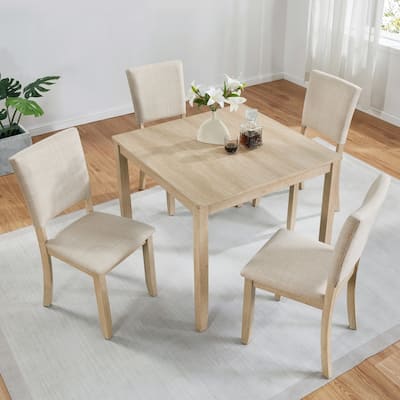 5-piece Wooden Dining Set with 1 Square Table and 4 Chairs