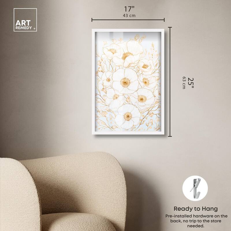 White and Gold Poppies II Shadowbox by Art Remedy