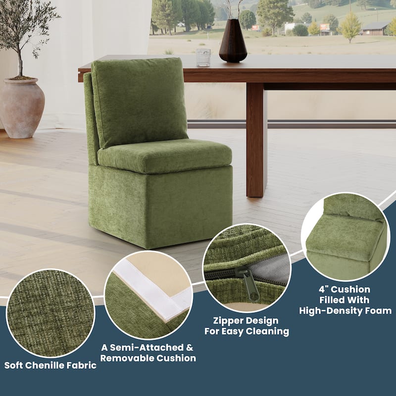 Stansberry Chenille Upholstered Dining Chair with Lift-Top Seat Storage and Caster Wheels (Set of 4)