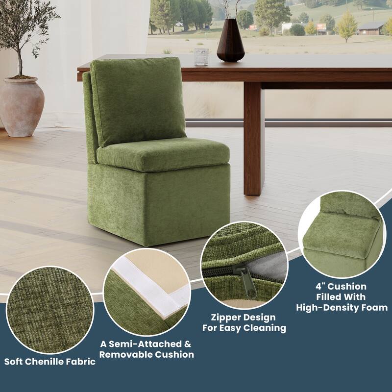 Stansberry Chenille Upholstered Dining Chair with Lift-Top Seat Storage and Caster Wheels (Set of 6)