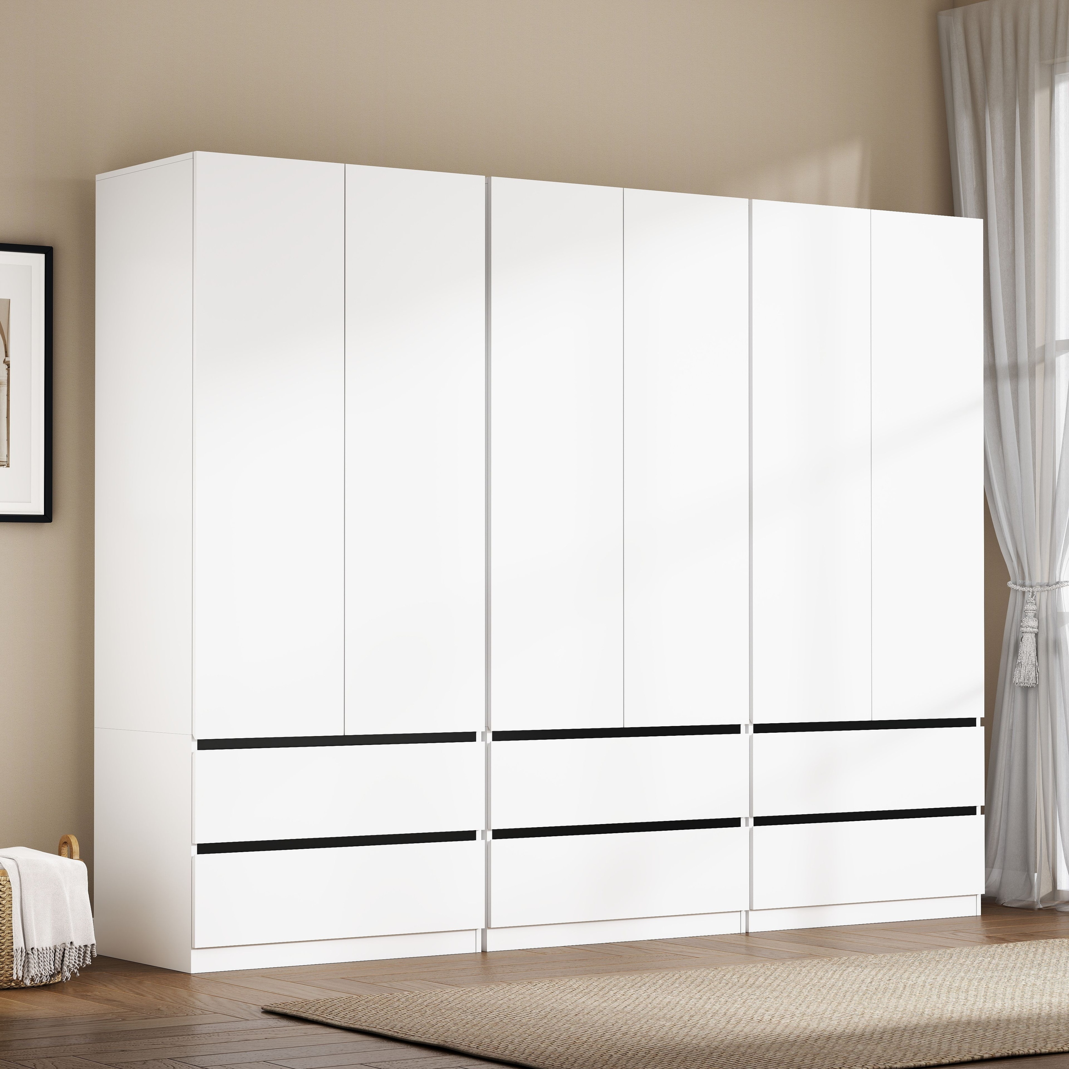75" Large Modular Armoire Wardrobe Closet with 6 Drawers, Clothes Organizer Closet with Storage Shelves