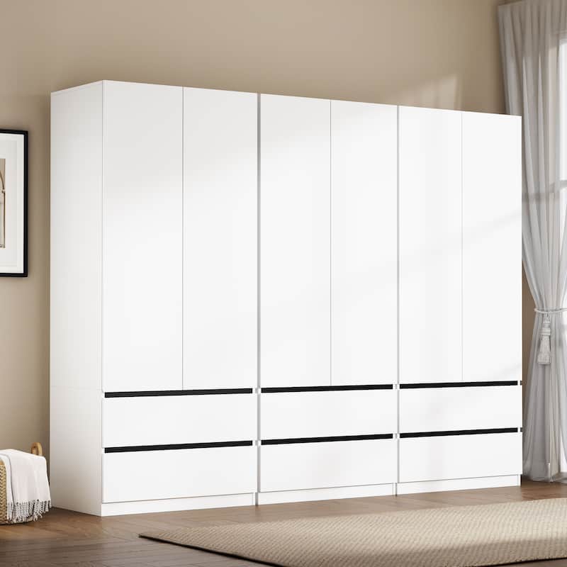 75" Large Modular Armoire Wardrobe Closet with 6 Drawers, Clothes Organizer Closet with Storage Shelves