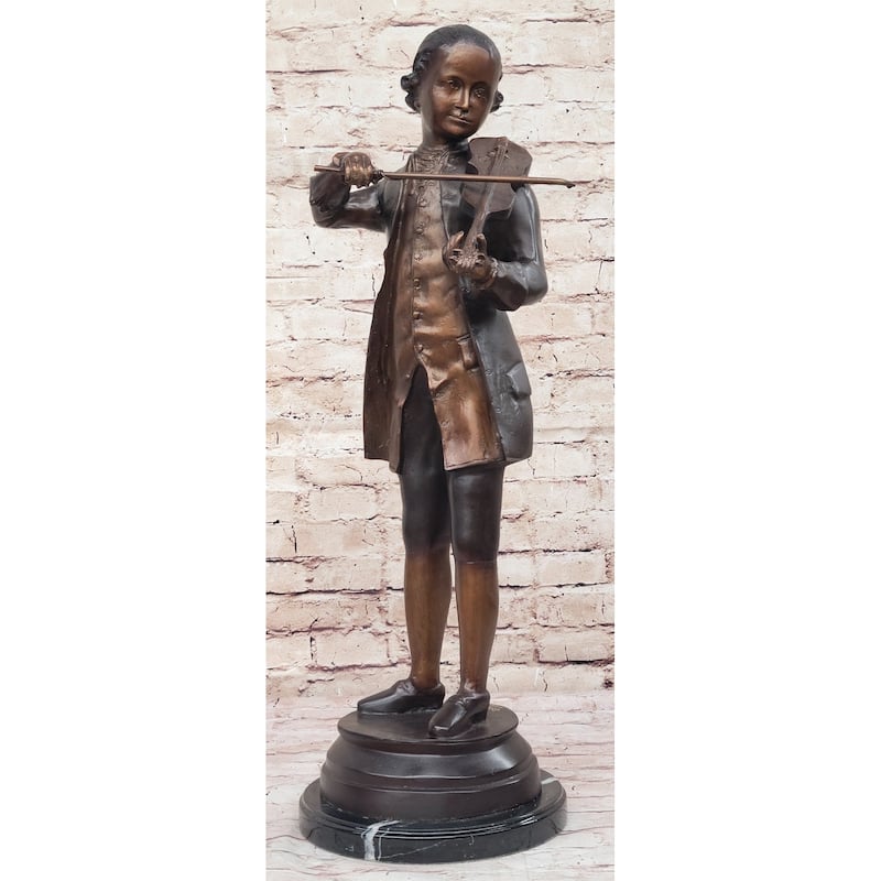 Limited Edition Signed Numbered By Collett Mozart With Violin Bronze Sculpture