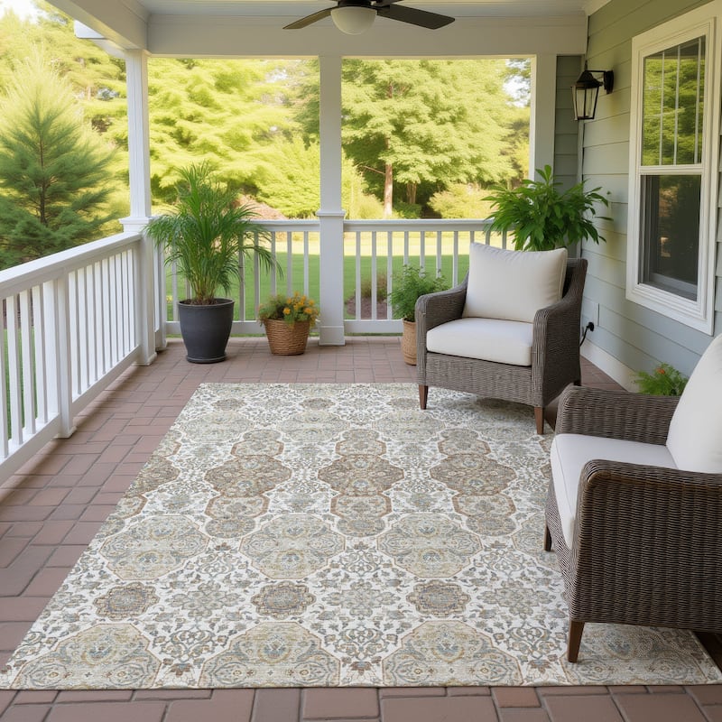 Machine Washable Indoor/ Outdoor Global Budden Chantille Rug - Ivory - 10' x 14'