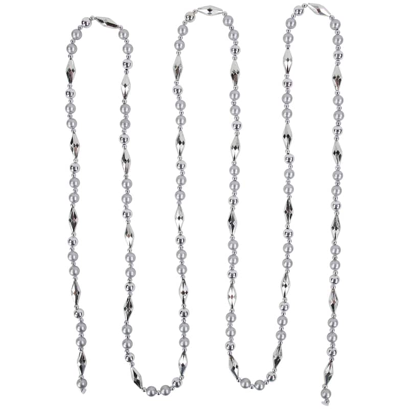 9' Silver Shiny and Matte Beaded Christmas Garland