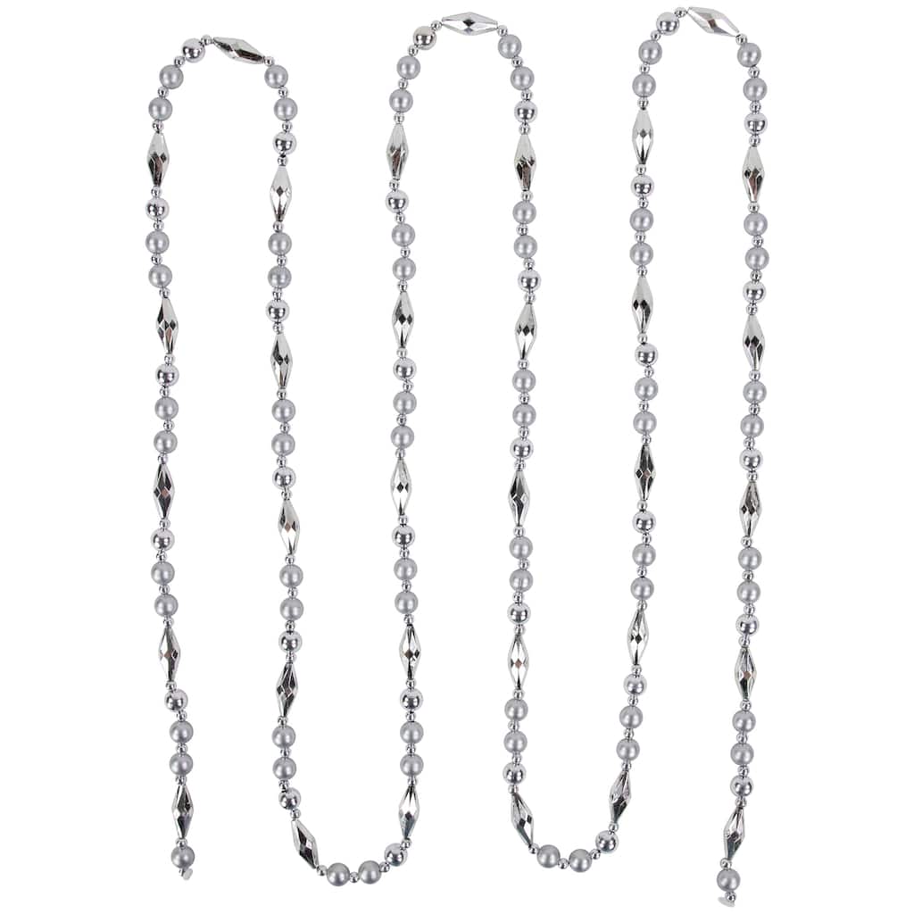 9' Silver Shiny and Matte Beaded Christmas Garland