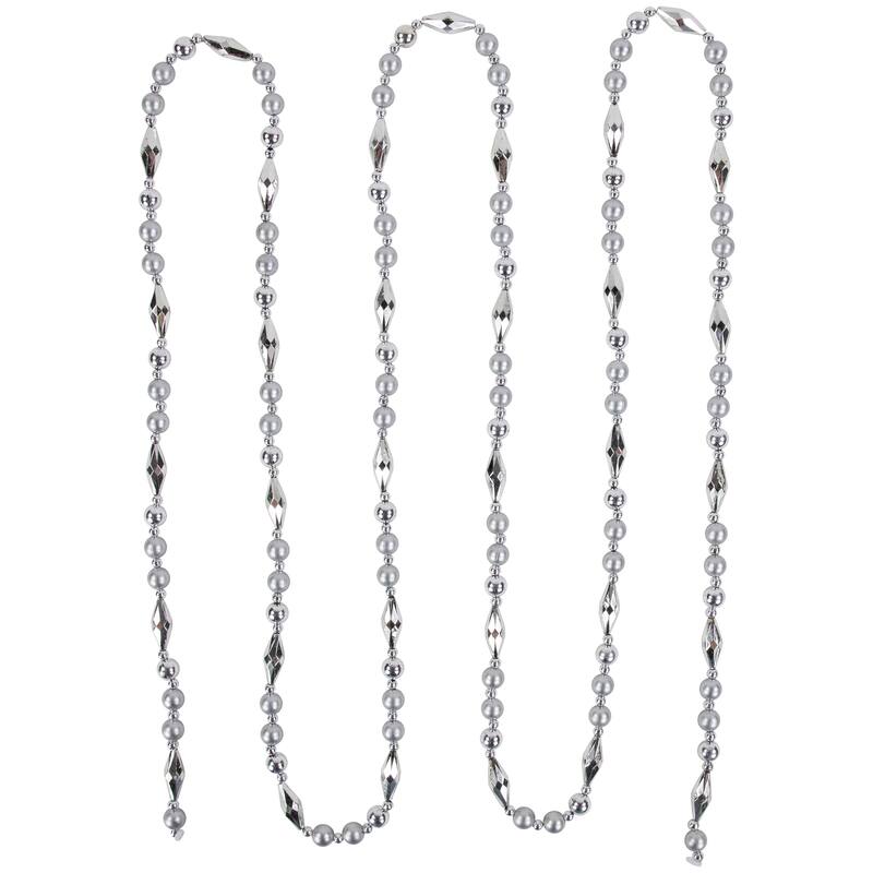 9' x 0.5" Silver Shiny Matte Shatterproof Beaded Christmas Garland