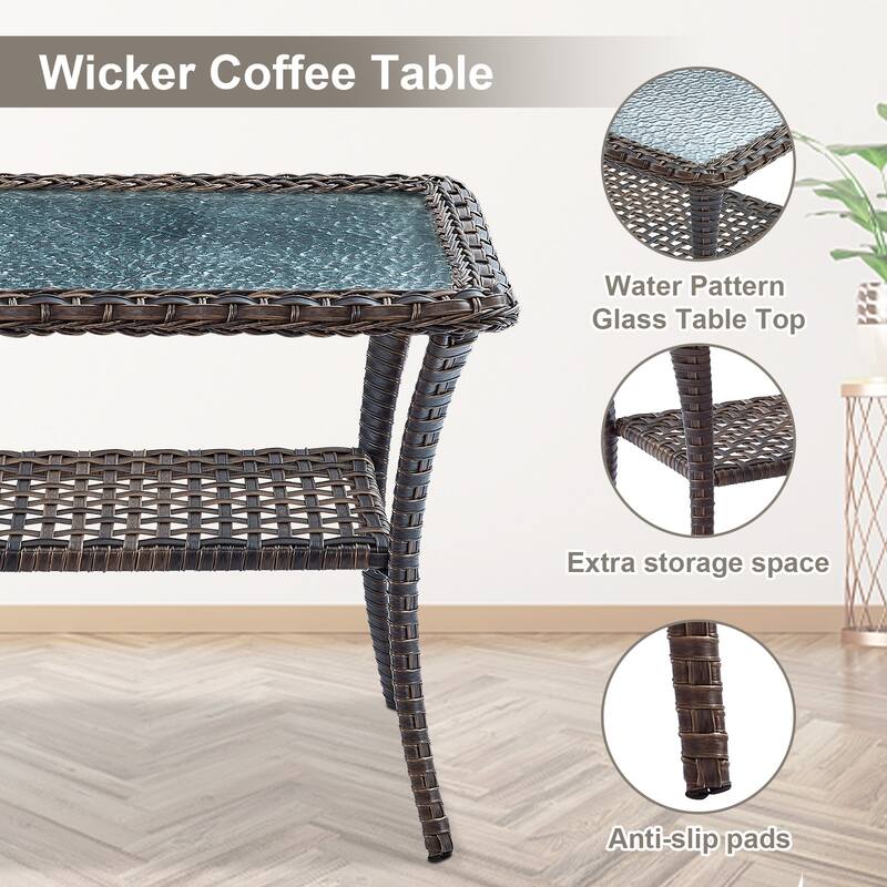 9 Piece Outdoor Wicker Sofa with Swivel Chair and Ottomans Coffee Table - Brown