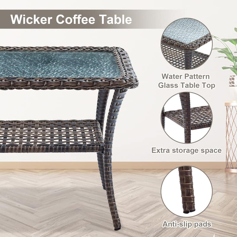 Outdoor Sofa with Rocking Chair Ottomans and Coffee Table - Brown
