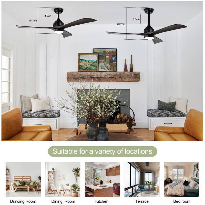 52" Solid Wood Blades Ceiling Fan with Lights Remote Control, Quiet DC Motor 3 Blade Ceiling Fans 6 Speed Levels