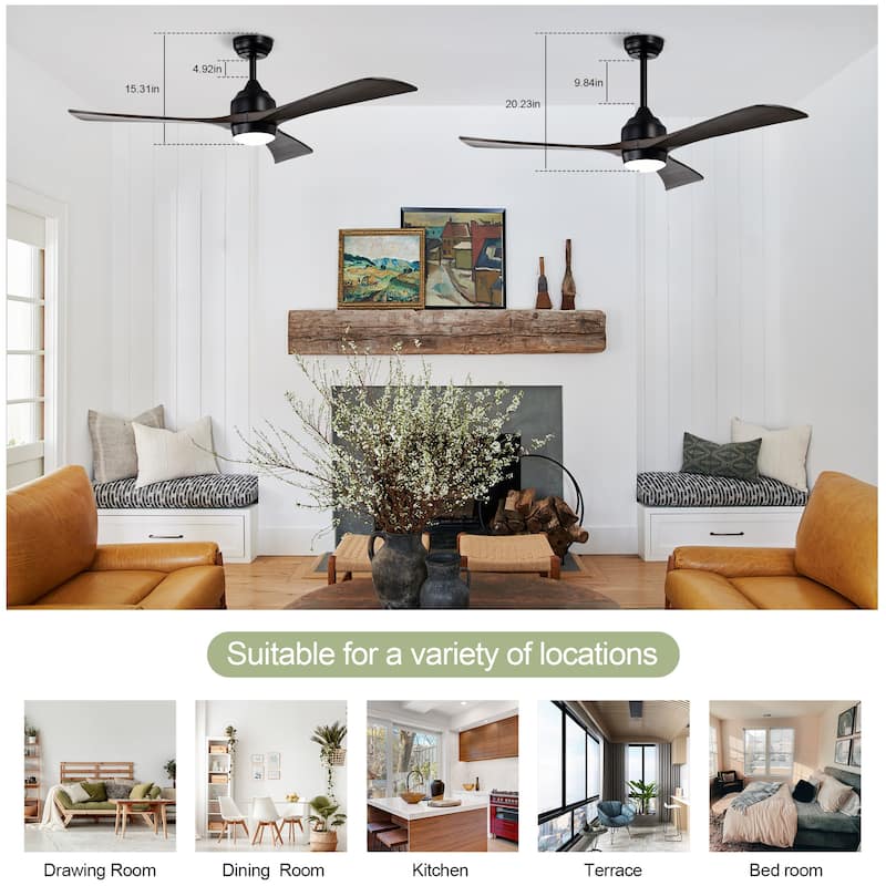 Sofucor 52 Inch Quiet Ceiling Fan with 3 Solid Wood Blades,Light & Remote,Reversible Ceiling Fan,for Patio Living Room,Bedroom