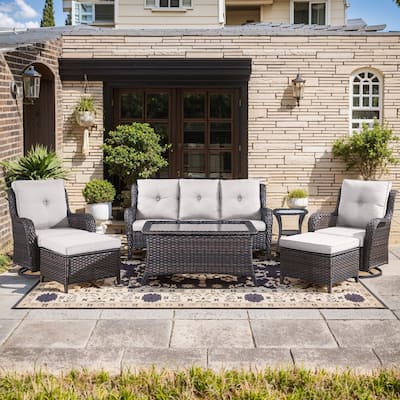 Pocassy Outdoor 7PCS 3-Seat Sofa Swivel Chairs Table Ottoman