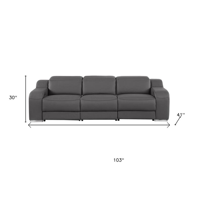 HomeRoots 103" Black Italian Leather Reclining USB Sofa