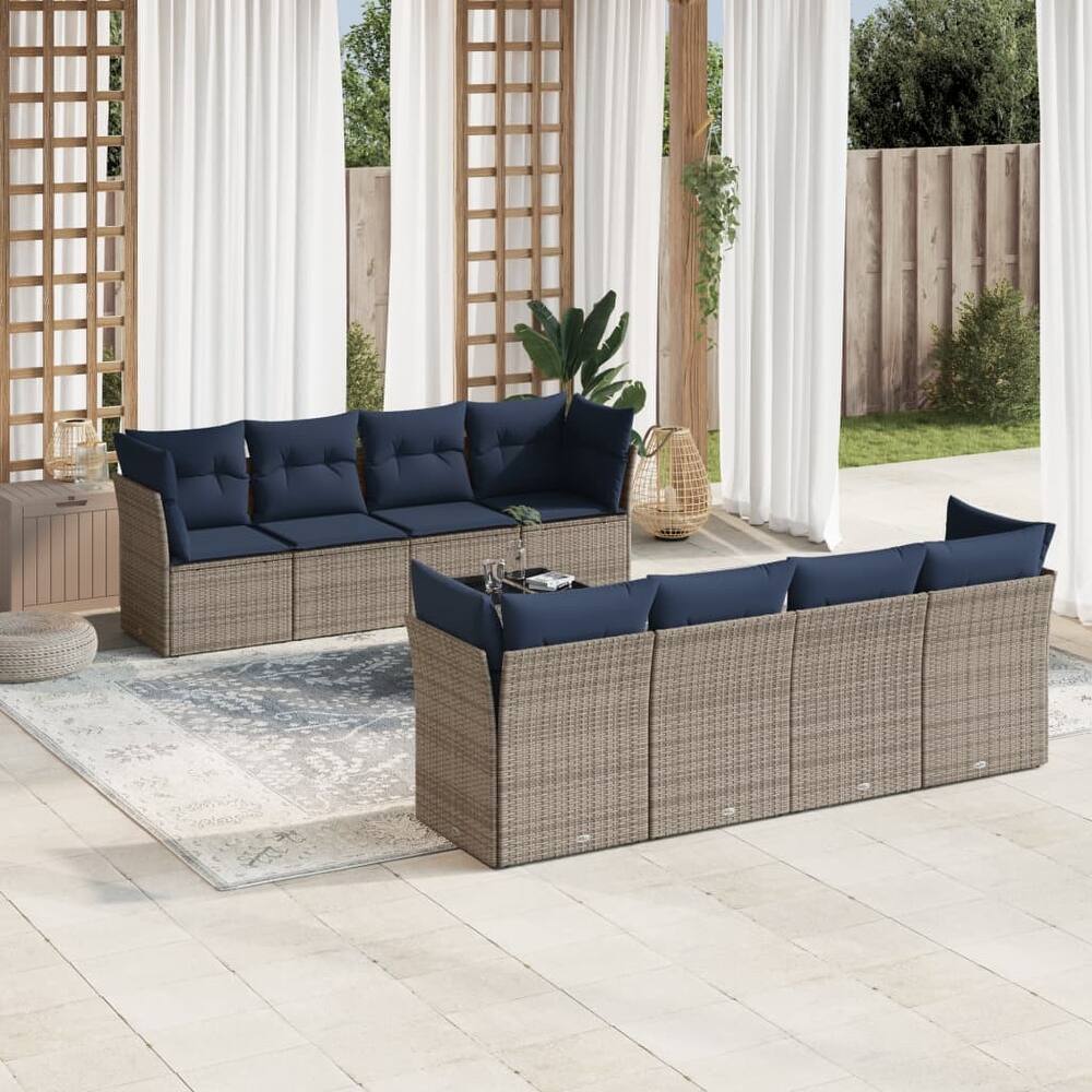 vidaXL 9 Piece Patio Sofa Set with Cushions Black/Brown/Gray Poly Rattan - 24.4 x 24.4 x 27.2