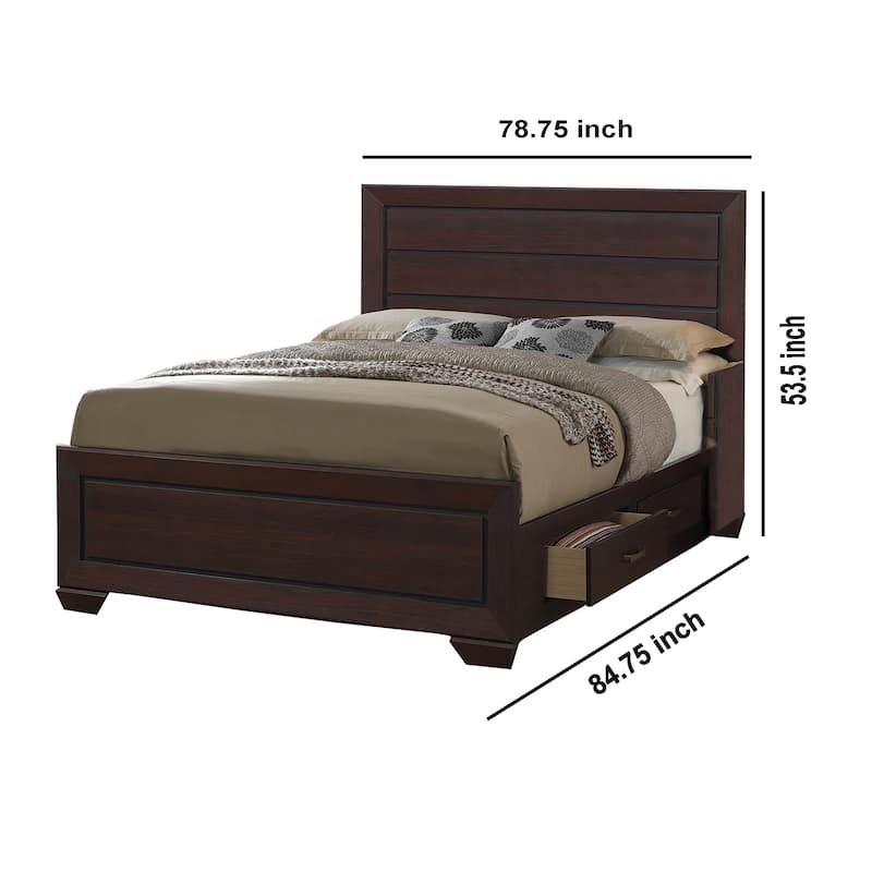 Wooden Eastern King Size Bed with Two Storage Drawers, Brown