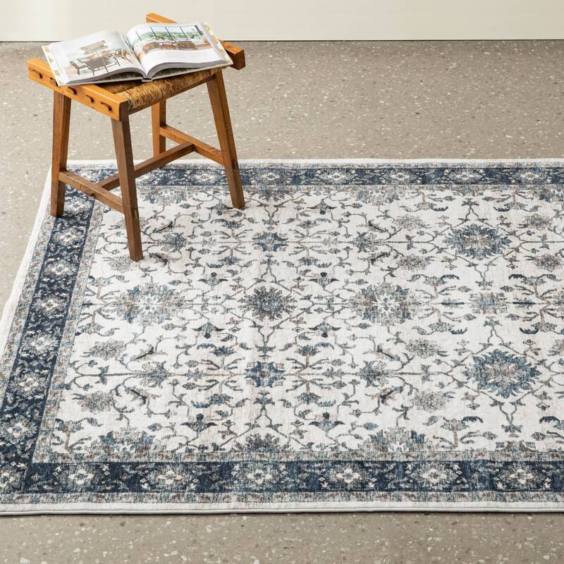 Glitzhome Vintage Persian Floral Medallion Area Rugs Collection - 5' x 8' - lvory/Blue-600gsm