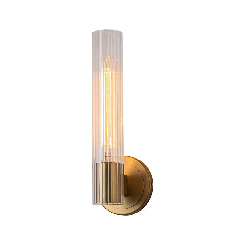 Modern Gold Wall Sconce with Glass Cylinder Shade - Elegant Lighting Fixture for Hallway, Bedroom, or Living Room - W4.3" - W4.3"