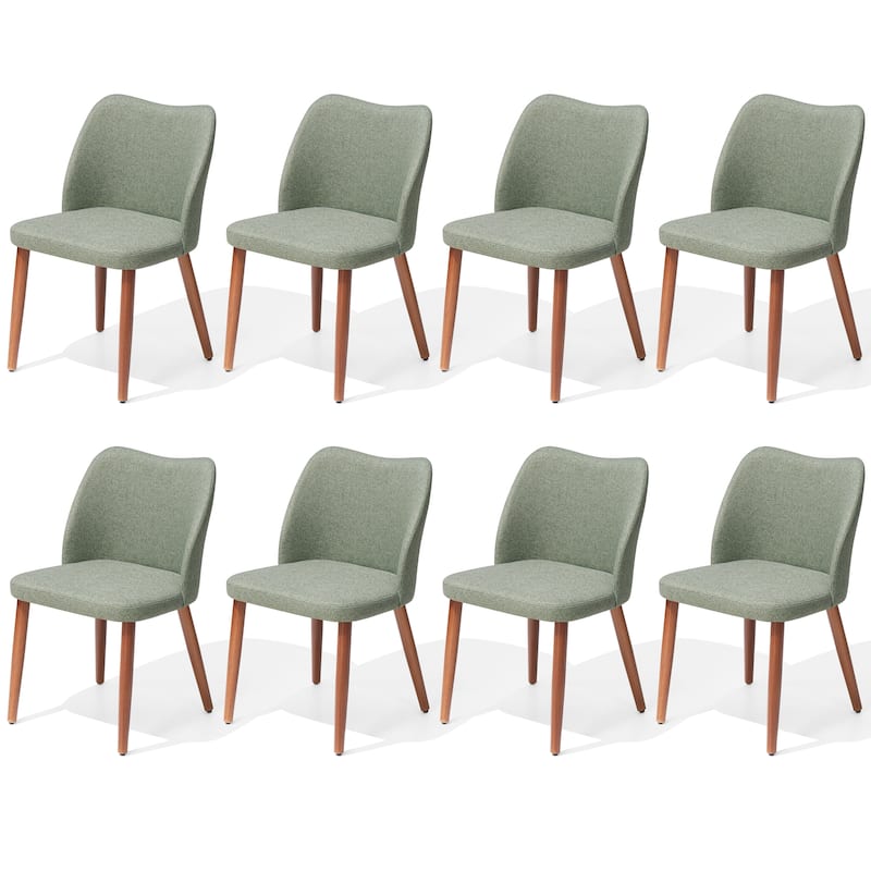 Modern Upholstered Dining Chairs with Padded Seat and Wood Legs - Green - 8PC