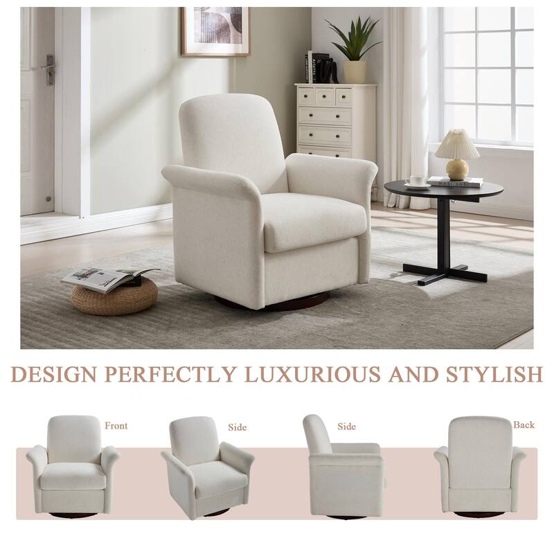 Swivel Accent Chair for Living Room, Modern Upholstered Armchair with Wood Base, Flared Arms for Bedroom Reading Waiting