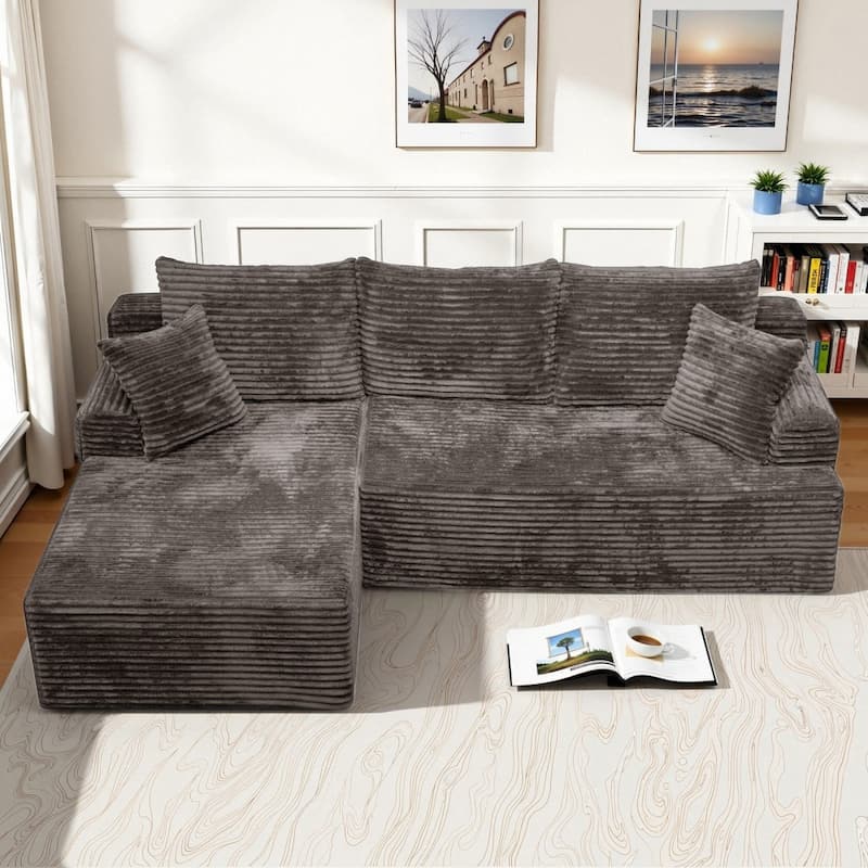 95.2" Modern L-Shaped Corduroy Sectional Sofa, No Assembly Reqired