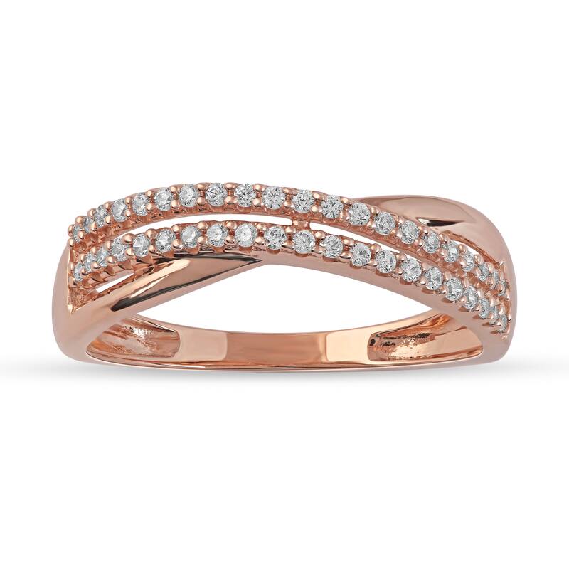 1/5ct TDW Diamond Crossover Wedding Band in 10K Gold for Women - 8 - Rose