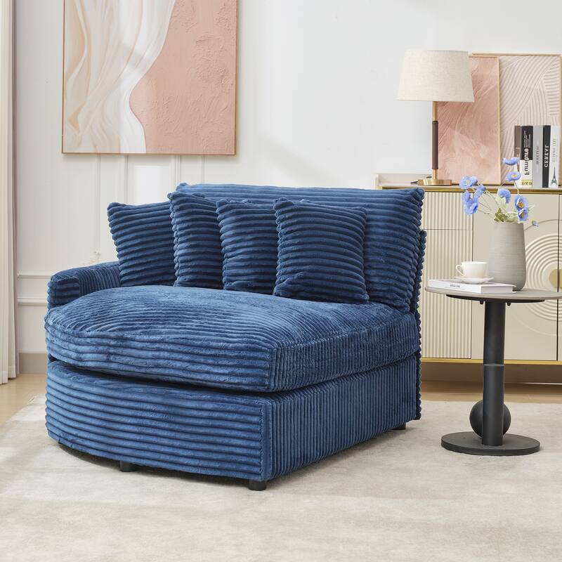 Oversized Fan-shaped Corduroy Couch, 2-piece Sectional Sofa with 4 & 8 Throw Pillows