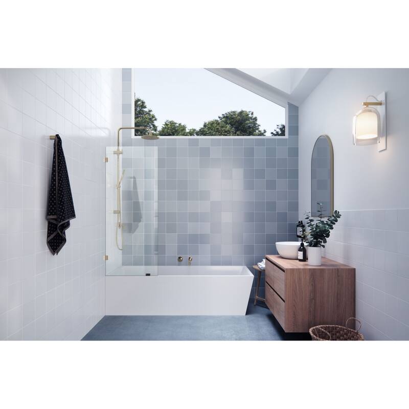 Glass Warehouse GW-BF-25 Vela 58-1/4" High x 25" Wide Shower Screen - Polished Brass