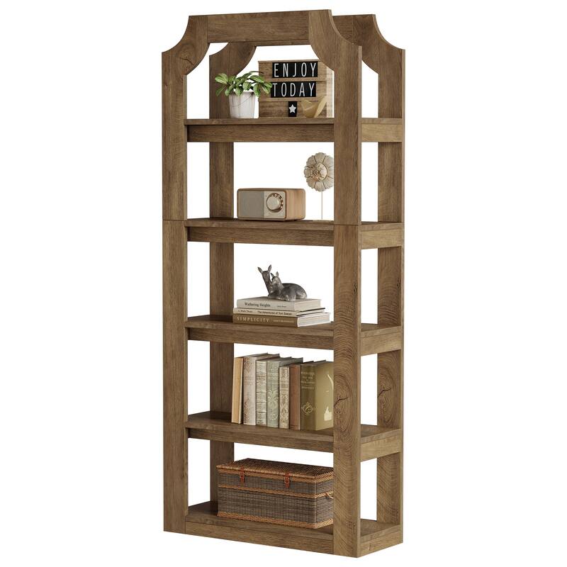 Tall 5 Shelf Bookcase, Storage And Display Bookshelf For Home Office And Living Room