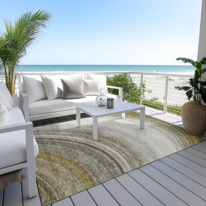 Machine Washable Indoor/ Outdoor Chantille Abstract Wave Rug