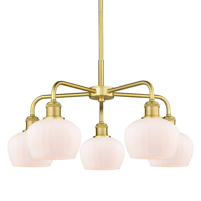 Innovations Lighting 516-5CR-14-25 Fenton Chandelier Fenton 5 Light - Satin Gold / Matte White