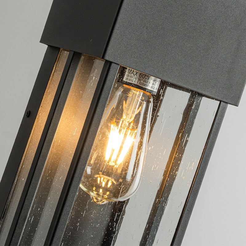 H26'' Modern Seeded Glass Outdoor Wall Light with Dusk to Dawn Sensor Black 2-Light Waterproof Sconce for Porch Garage - W6''