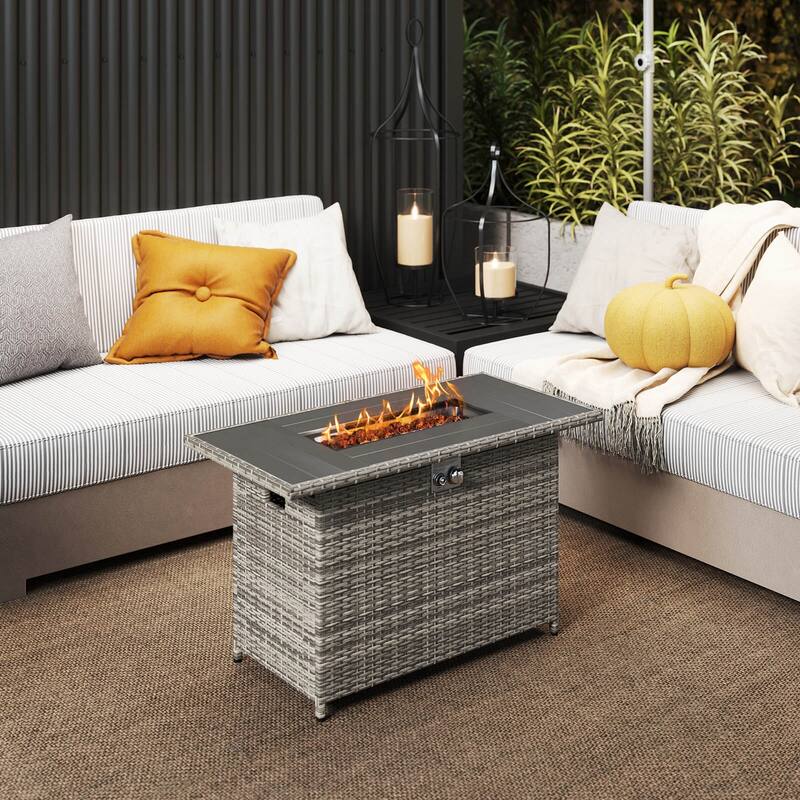 Costway 44.5" Propane Fire Pit Table with Metal Slatted Tabletop & - See Details