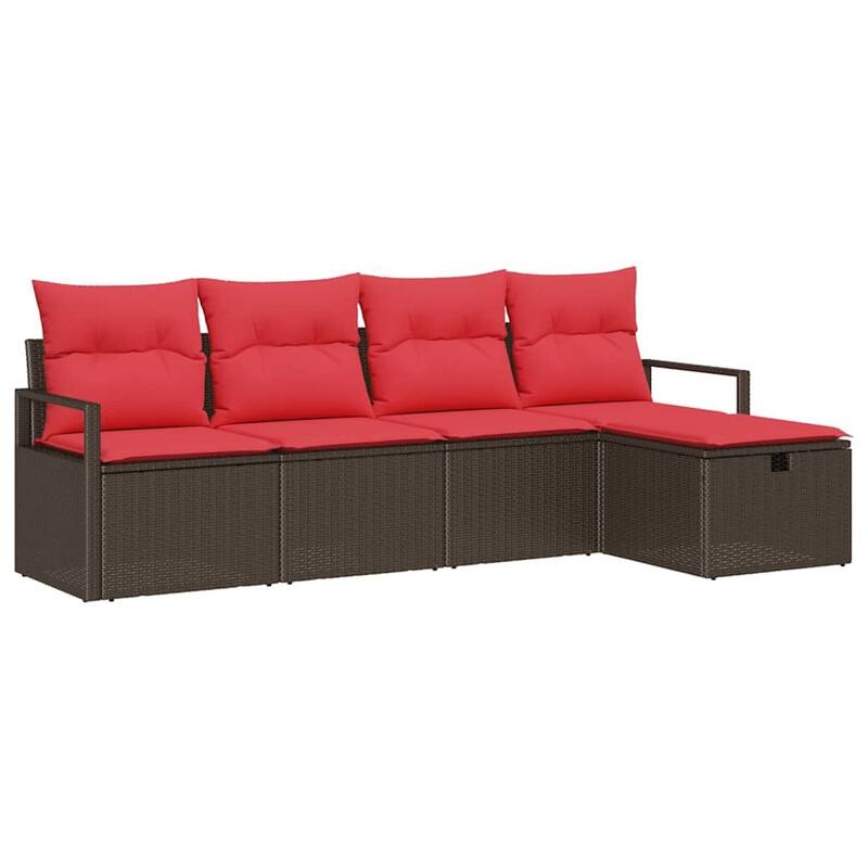 vidaXL 5/6 Garden Sofa Set with Cushions Black/Brown/Grey Poly Rattan - 90.6 x 46.1 x 27.2