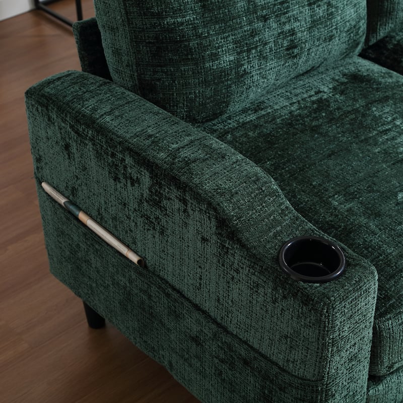 Chenille Deep Seat Couch with Chaise, L-shaped Sectional Sofa with Storage Ottoman, Cup Holders and Side Pockets for Living Room