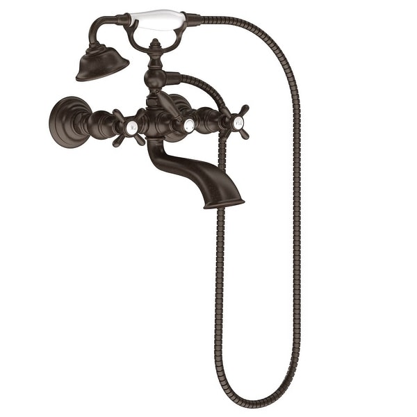 Moen S22105 Weymouth Wall Mounted Clawfoot Tub Filler with Built-In Diverter, Cross Handles, and Hand Shower - Risers and
